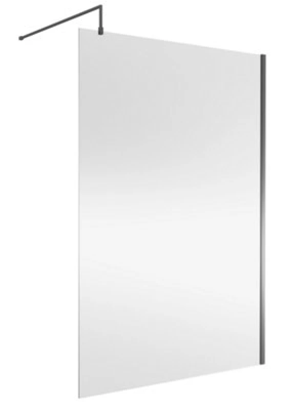 Image of Nuie Wetroom Screen, Durable Toughened Fixed Glass Bathroom Shower Screen With Support Bar In Brushed Pewter, 1400 X 1850mm