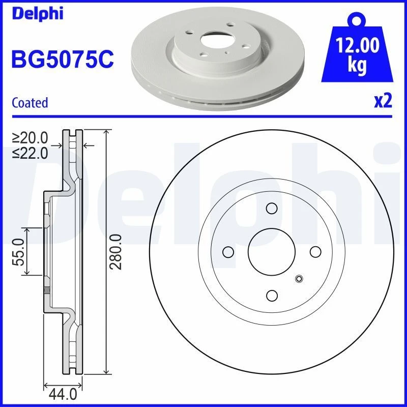 Image of DELPHI Brake disc DELPHI BG5075C