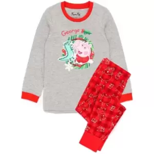 Image of Peppa Pig Boys George Pig Christmas Pyjama Set (12-18 Months) (Red/Grey)
