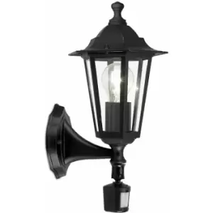 Image of Loops - IP44 Outdoor Wall Light & pir Sensor Black Aluminium Lantern 1x 60W E27 Bulb