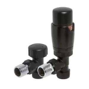 image of Towelrads Heating Style Round Angled TRV and LS Radiator Valves - Black