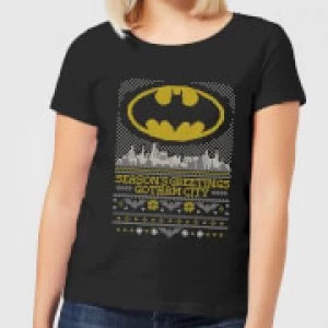 Image of DC Seasons Greetings From Gotham Womens Christmas T-Shirt - Black
