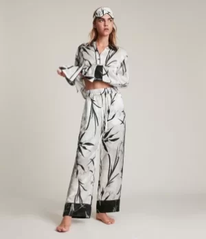 Image of AllSaints Womens Sofi Rutland Silk Blend Pyjama Trousers, Ecru White, Size: S