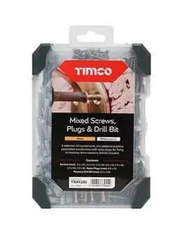 image of Timco Screws, Plug & Drill Bit Gold Mixed Tray - 261Pcs