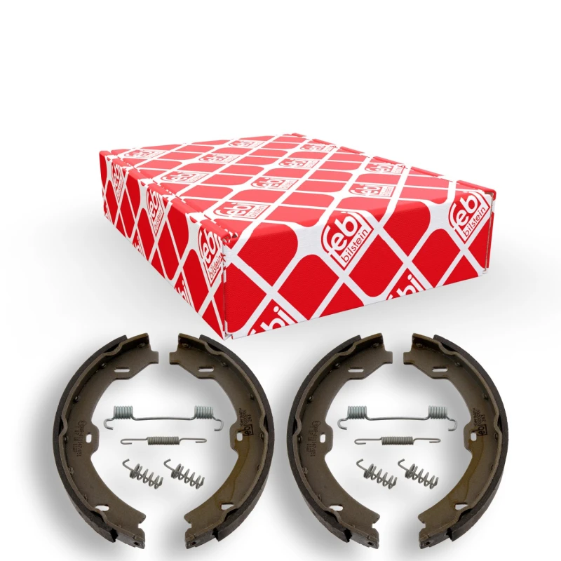 Image of FEBI BILSTEIN 32950 Handbrake Shoes Rear Axle, with fastening/mounting material Brake Shoe Set,parking brake (1419)