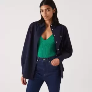 Image of Womens Lacoste French Collar Oversized Shirt Size 12 Navy Blue