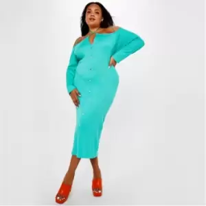 image of Missguided Plus Size Rib Cold Shoulder Knit Maxi Dress - Green