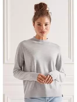 Image of Superdry Merino Mock Neck Knit - Grey, Size 14, Women