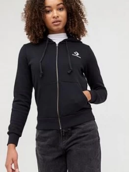 Image of Converse Embroidered Fleece Full Zip Hoodie - Black, Size L, Women