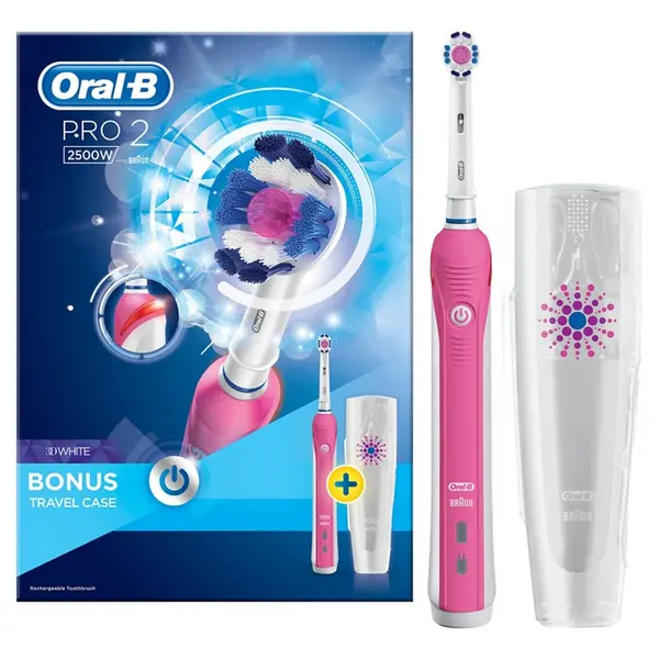 Image of Oral B Pro 2 2500 Pink CrossAction Electric Toothbrush