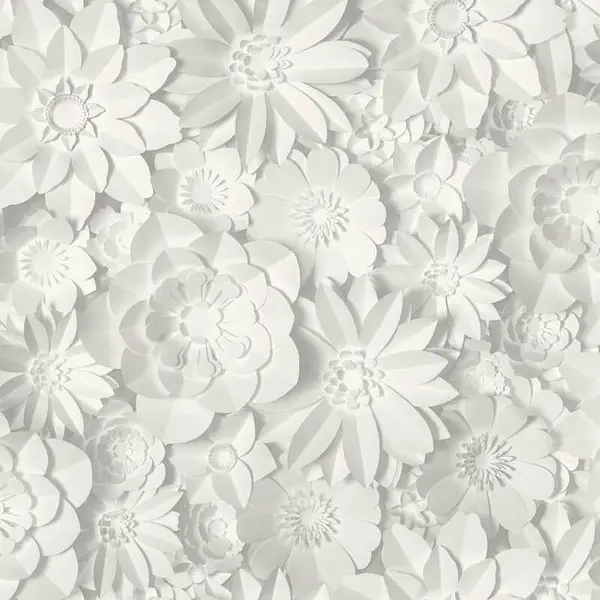 image of FINE DECOR Fine Decor - 3D Effect Floral Wallpaper Flowers White Grey Washable Dimensions WL-FD42554