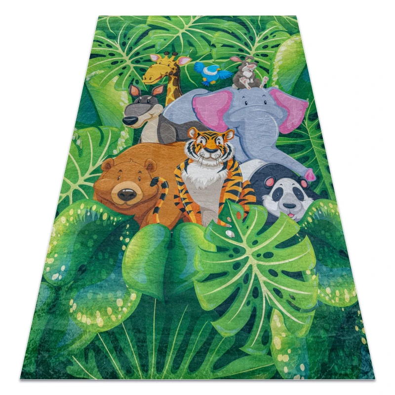 Image of RugsX Bambino 2651 Washing Carpet Animals, Jungle For Children Anti Slip - Green / Brown 120X170 Cm