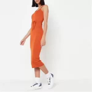 Missguided Tall Rib Cami Belted Midi Dress - Orange