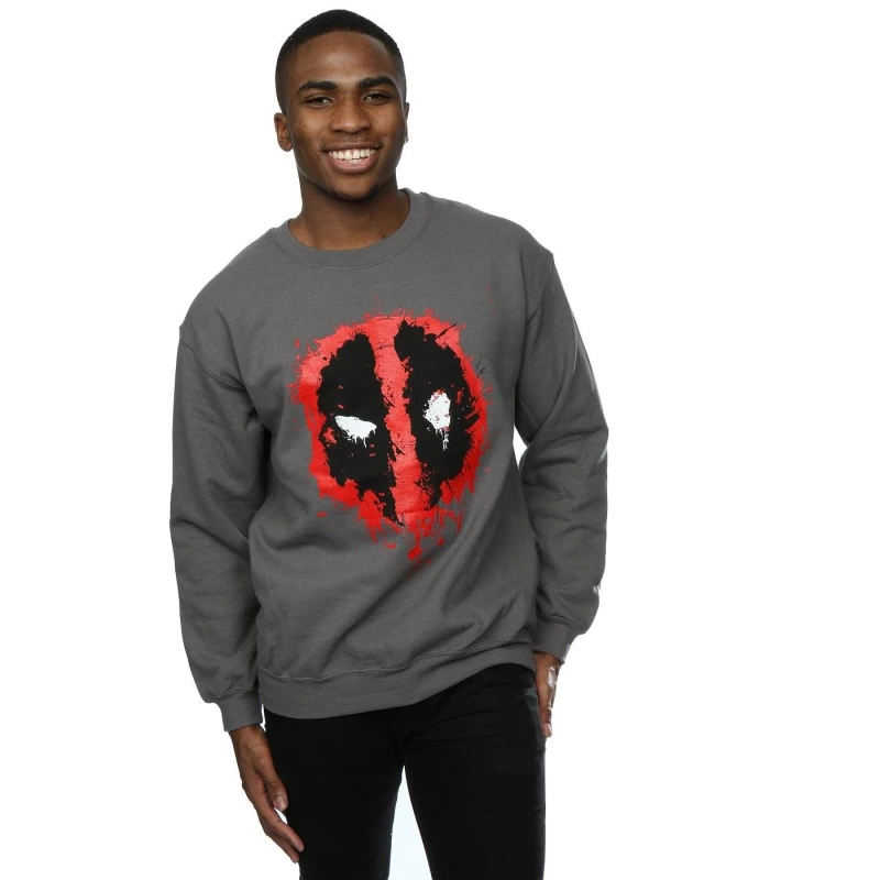 Image of Marvel Marvel Men Deadpool Splat Face Sweatshirt in Charcoal Size: Small Charcoal S Male 5057245258586