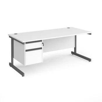 Image of Office Desk Rectangular Desk 1800mm With Pedestal White Top With Graphite Frame 800mm Depth Contract 25 CC18S2-G-WH