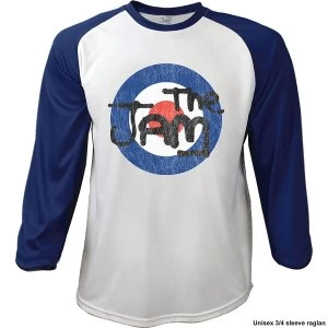 image of The Jam - Target Logo Distressed Mens Large Raglan T-Shirt - Navy Blue / White