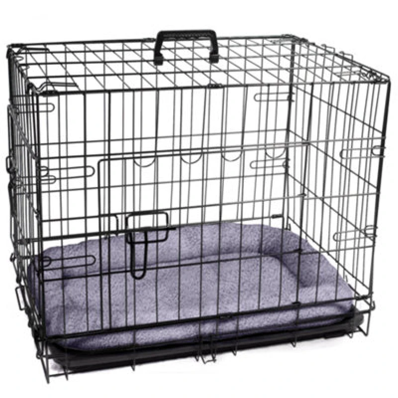 Image of Pretty Pooch Dog Cage Pet Training Crate Metal Folding Carrier Tray & Bed - Small Black