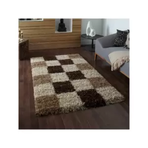 Image of Vista 2247 Check Shaggy Rug, Beige, 160 x 220 Cm - Think Rugs