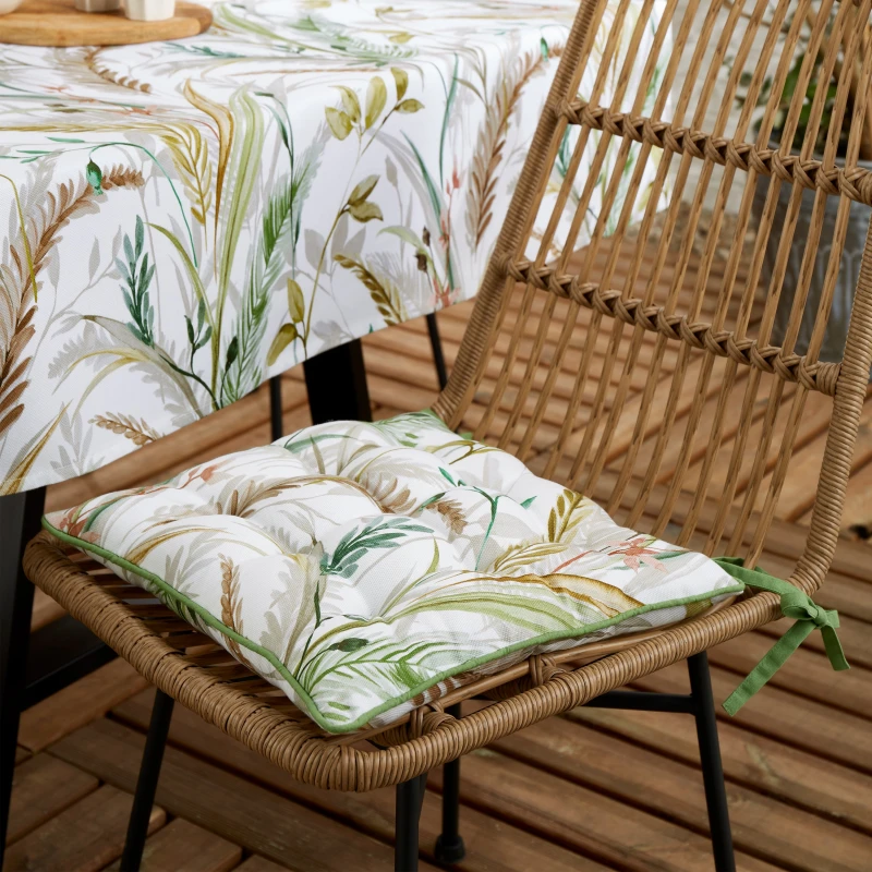 Image of Royal Horticultural Society Ornamental Grasses Seat Pad Filled Cushion 40cm x 40cm Natural