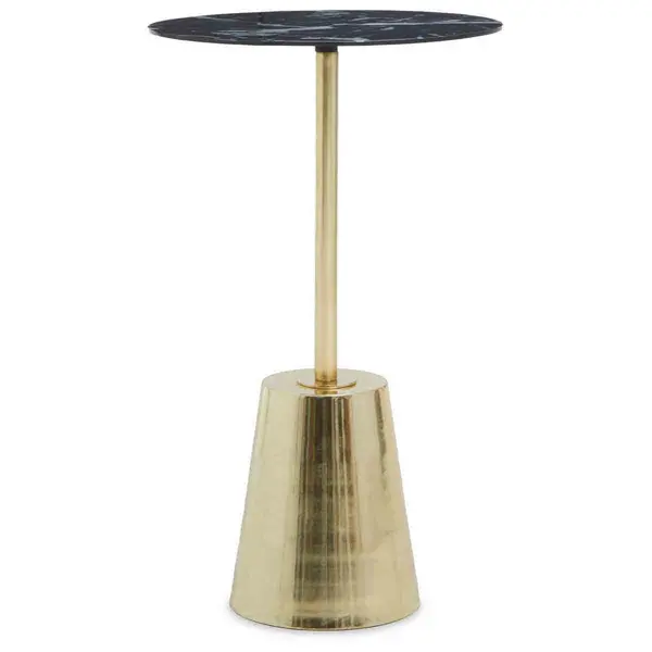 Image of Interiors By Ph Avola Black Marble Effect Top Gold Base Side Table 2407028