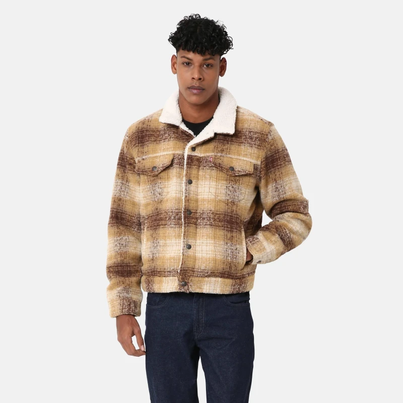 Image of Levis Mens Plaid Sherpa Overshirt Plaid Blue Grey male M