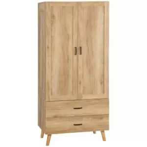 Image of HOMCOM 2 Door Wardrobe White Wardrobe With 2 Drawer and Hanging Rail For Bedroom
