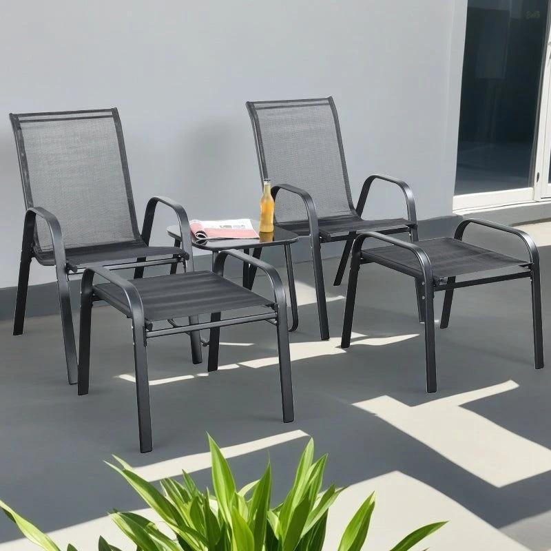 Image of Outdoor Living Brooke 5 piece Black bistro set with foot stools Black Unisex