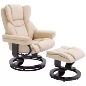 image of HOMCOM Pu Leather Manual Reclining Armchair Footstool Set Padded Seat - Cream