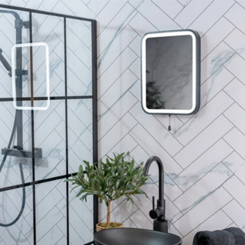 Image of ValueLights Mirror Matte Black IP44 Rated Bathroom Battery Operated 30 x 40cm Mirror Light Black