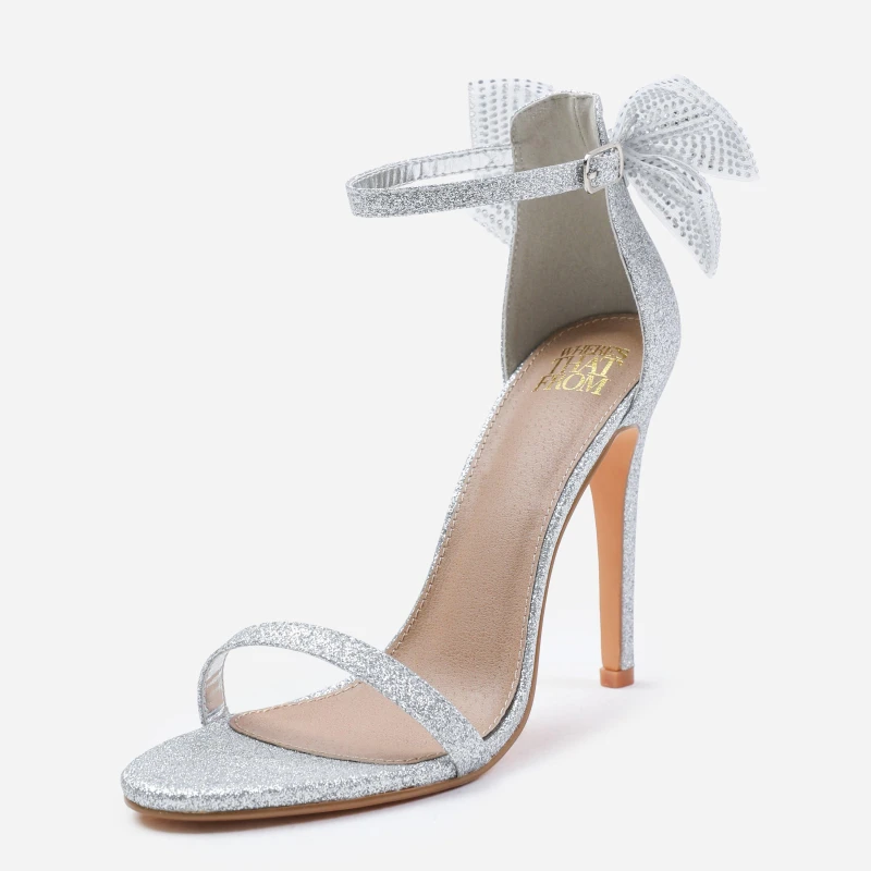 Image of Wheres That From Chicago Silver High Heel With Diamante Bow Silverglitter female 4