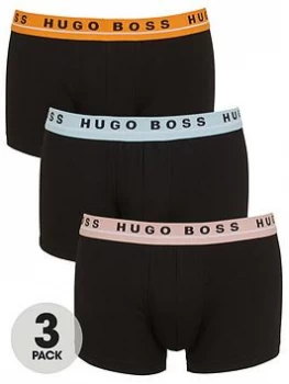 image of Hugo Boss 3 Pack Contrast Waistband Trunks Black Size M Men