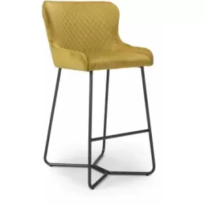 image of Pair Of Gala Brushed Velvet Mustard Bar Stool - Shankar