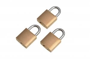 Image of Wickes Padlock - Brass 20mm Pack of 3