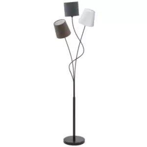 image of Eglo Maronda - 3 Light Floor Lamp Black with Coloured Fabric Shades, E14