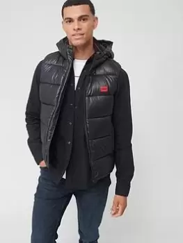 Image of HUGO Balti Hooded Padded Gilet, Black, Size 2XL, Men