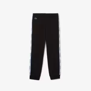 Image of Kids' Lacoste Printed Bands Trackpants Size 12 yrs Black / Blue