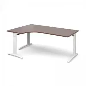 image of TR10 deluxe left hand ergonomic desk 1800mm - white frame and walnut