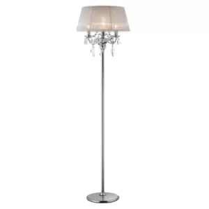 image of Olivia Floor Lamp with White Shade 3 Light Polished Chrome, Crystal