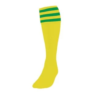Image of Precision 3 Stripe Football Socks Yellow/Emerald UK Size 3-6