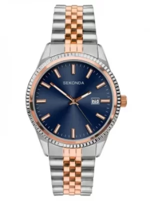 image of Sekonda Mens Classic Blue Dial Two Tone Bracelet Watch 1641