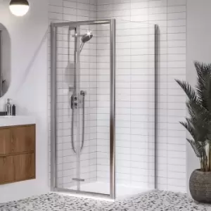 Image of Aqualux Framed 8mm Bi-Fold Door & Side Panel Shower Enclosure with Tray and Waste Kit 900x900mm in Chrome
