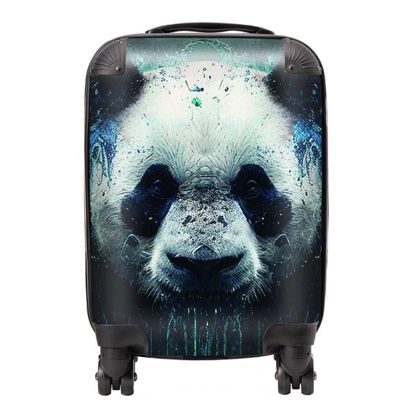 Image of Warren Reed - Designer Panda Face Splashart Dark Background Suitcase in Blue Size: Large Blue Unisex Large