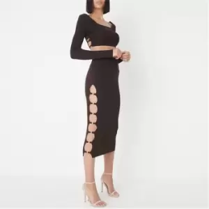 Missguided Co Ord Rib Ring Cut Out Knit Midaxi Skirt - Brown