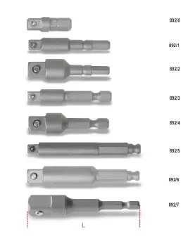 image of Beta Tools 892/0 1/4" Square Drive 1/4" Hex Bit Adaptor for Drivers L: 25mm