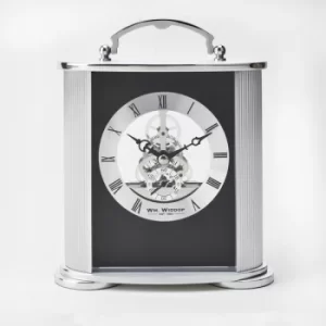 Image of WM WIDDOP Brushed Silver & Black Aluminium Carriage Clock