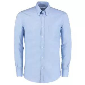 Image of Kustom Kit Mens Slim Fit Stretch Long Sleeve Oxford Shirt (14in) (Light Blue)