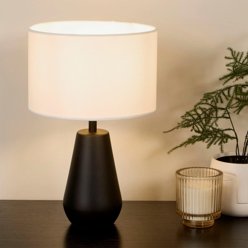 Image of SO'HOME Pair of Matt Black Touch Table Lamps with Linen Shade Black ONE SIZE