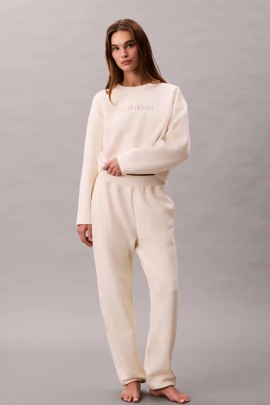 Image of Calvin Klein Womens Modern Terry Quilted Quilted Jogger Ivory Size: Medium Ivory Female M