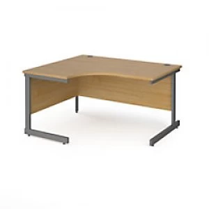 image of Dams International Left Hand Ergonomic Desk with Oak Coloured MFC Top and Graphite Frame Cantilever Legs Contract 25 1400 x 1200 x 725 mm