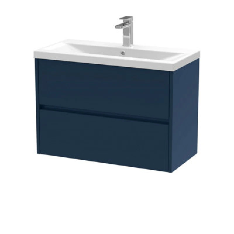 Image of Balterley Wall Hung 2 Drawer Vanity Unit & Ceramic Basin, 800mm - Midnight Blue Blue